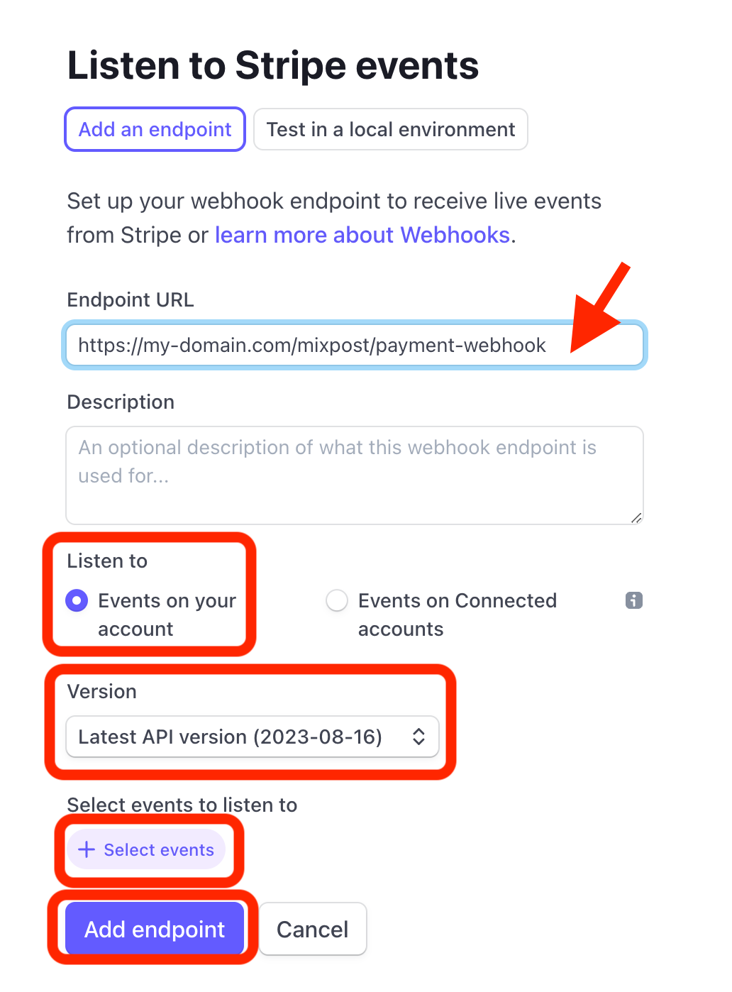 Stripe Dashboard Webhook configuration 6