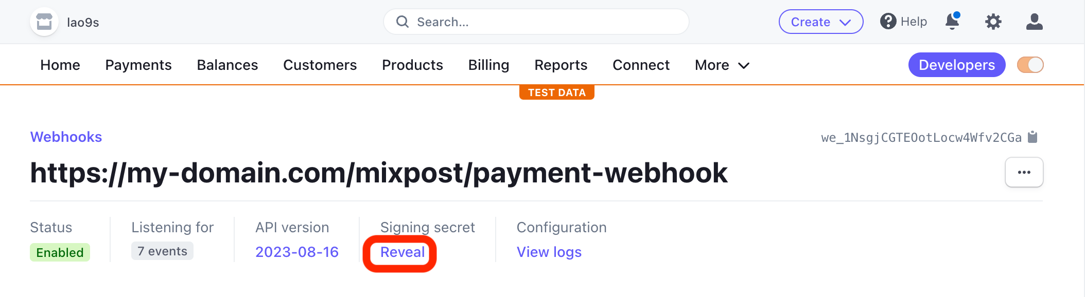 Stripe Dashboard Webhook configuration 7