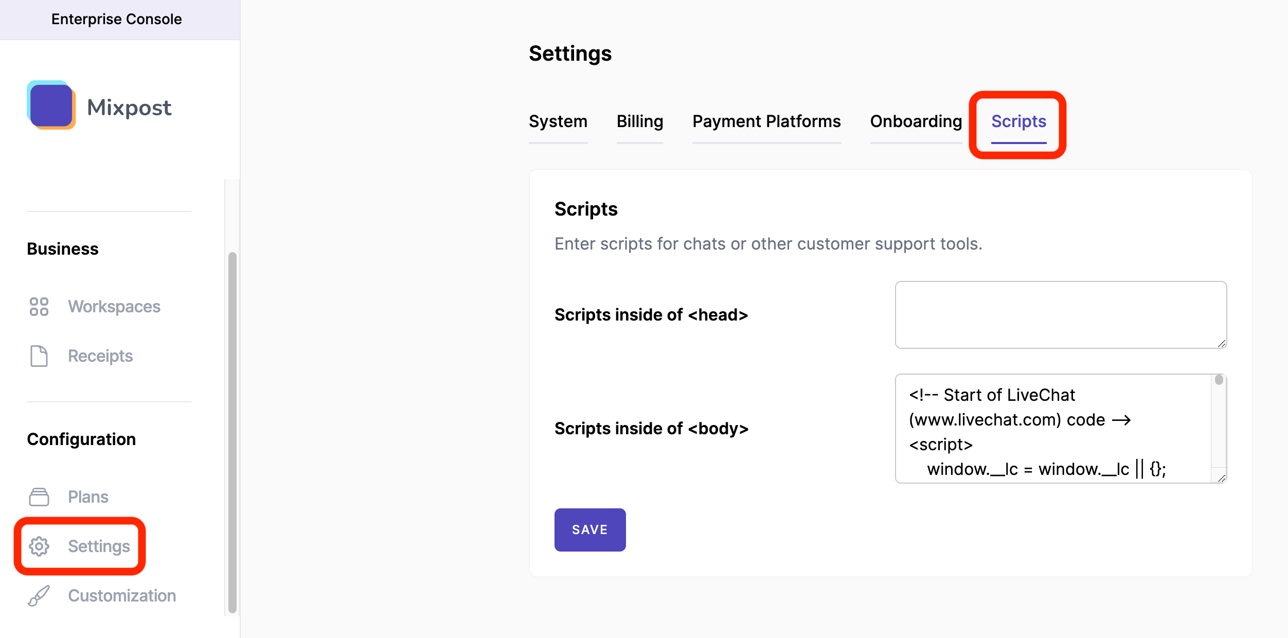 Mixpost Scripts Settings