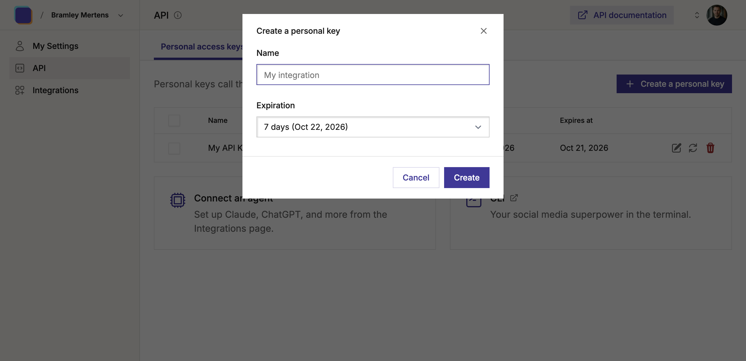 API - Create a personal key