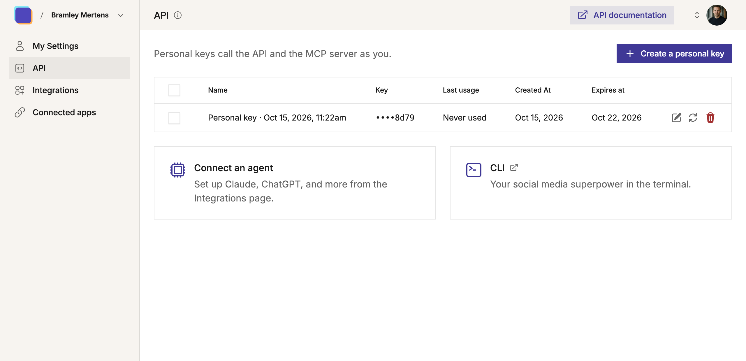 API - Personal keys
