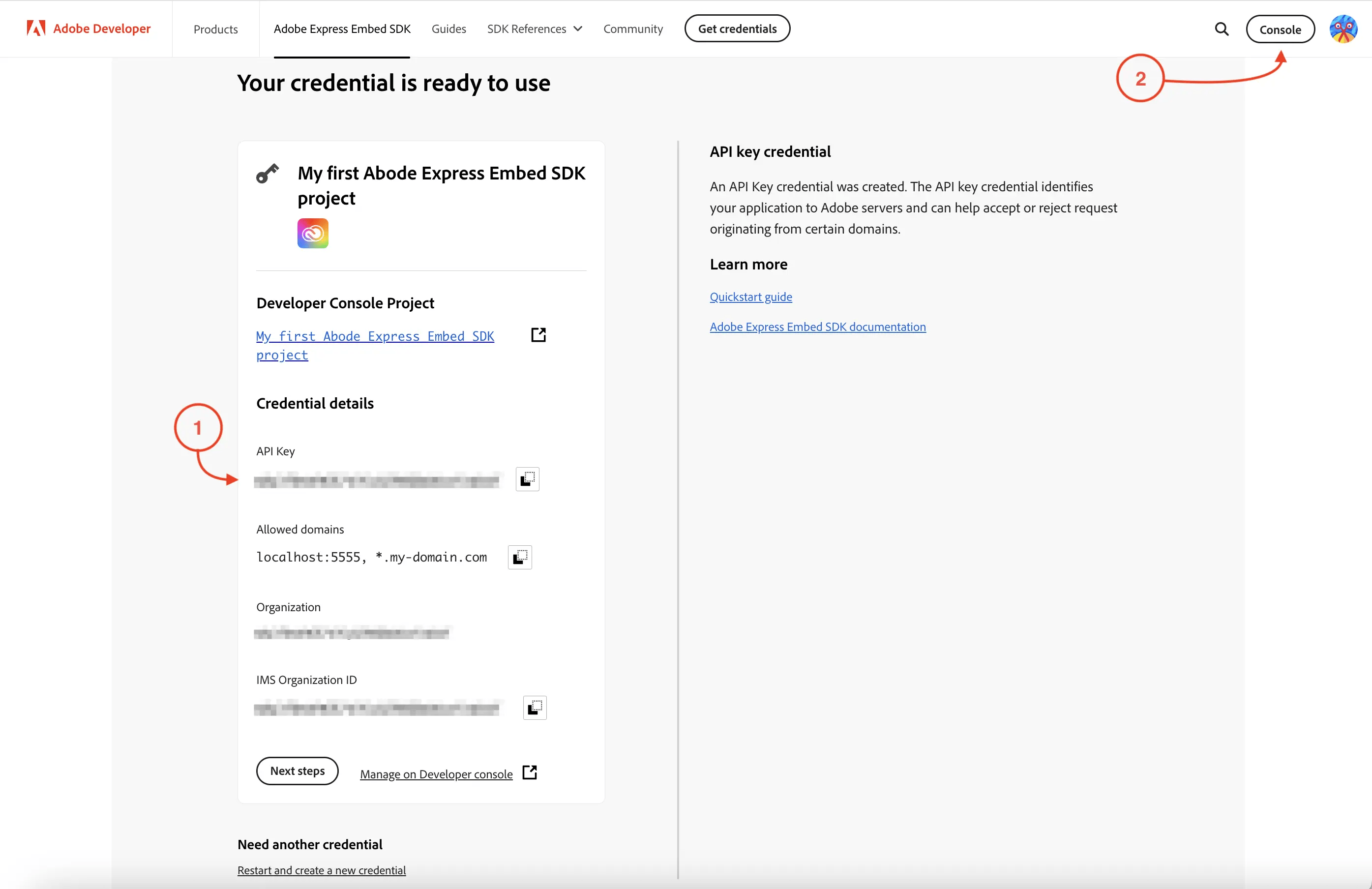 Adobe Express Quickstart Credentials