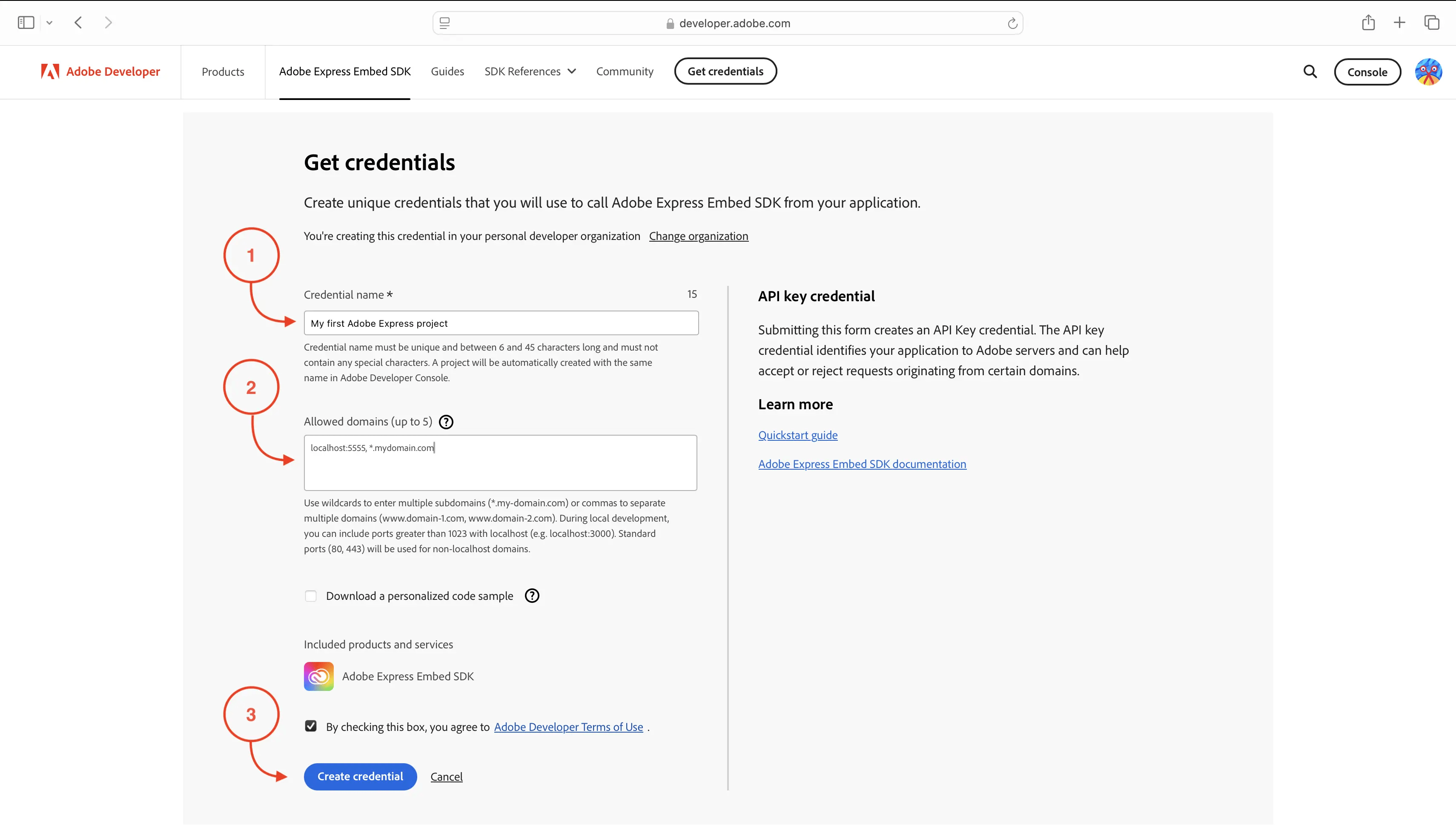 Adobe Express Quickstart Credentials