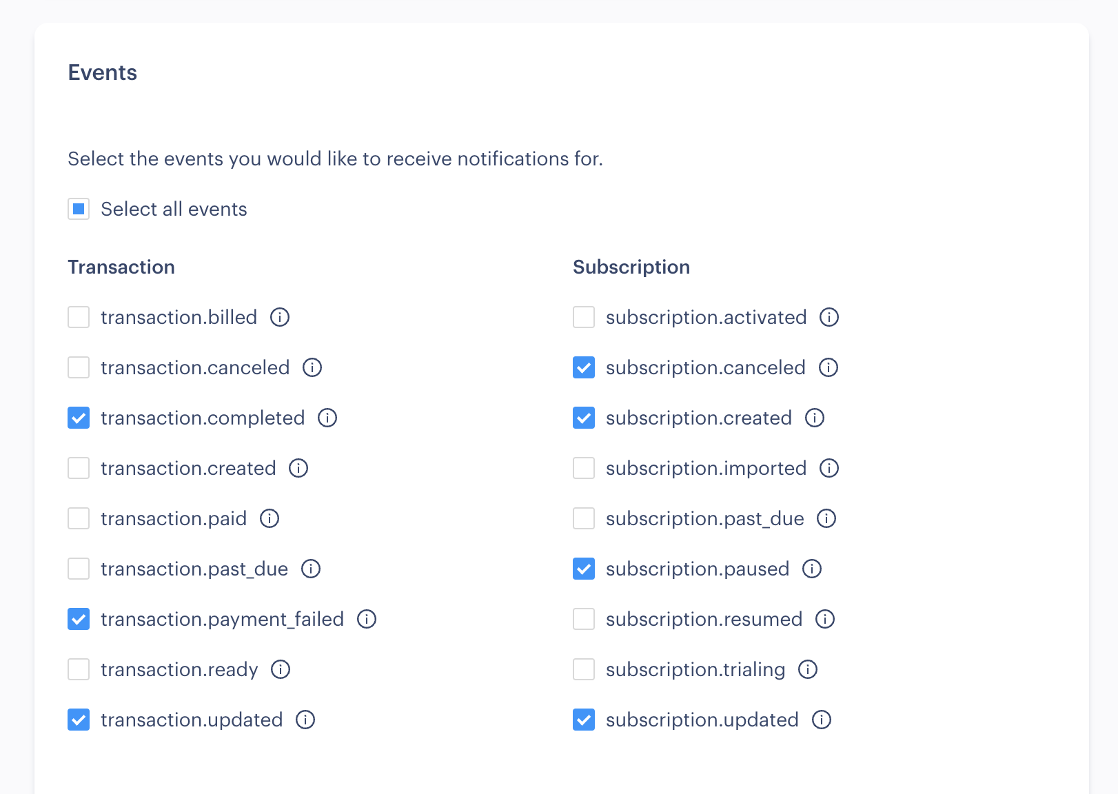 Paddle Dashboard Webhook configuration 4