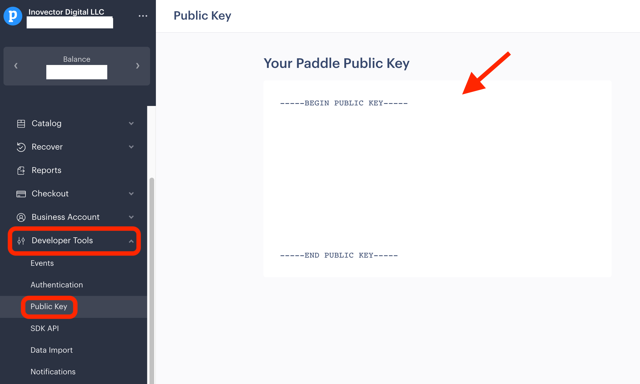 Paddle Dashboard get Credentials 2