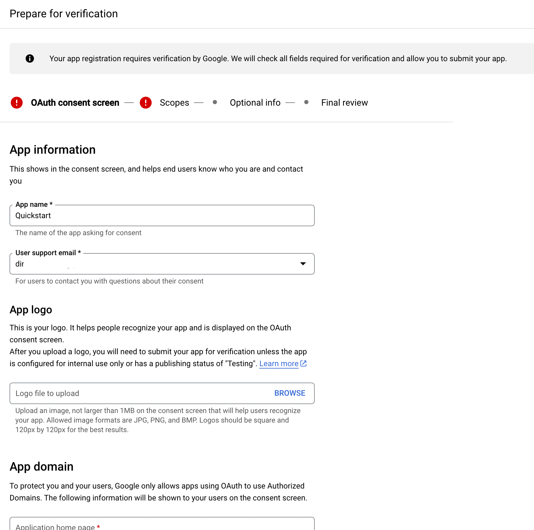 OAuth consent screen - Verification