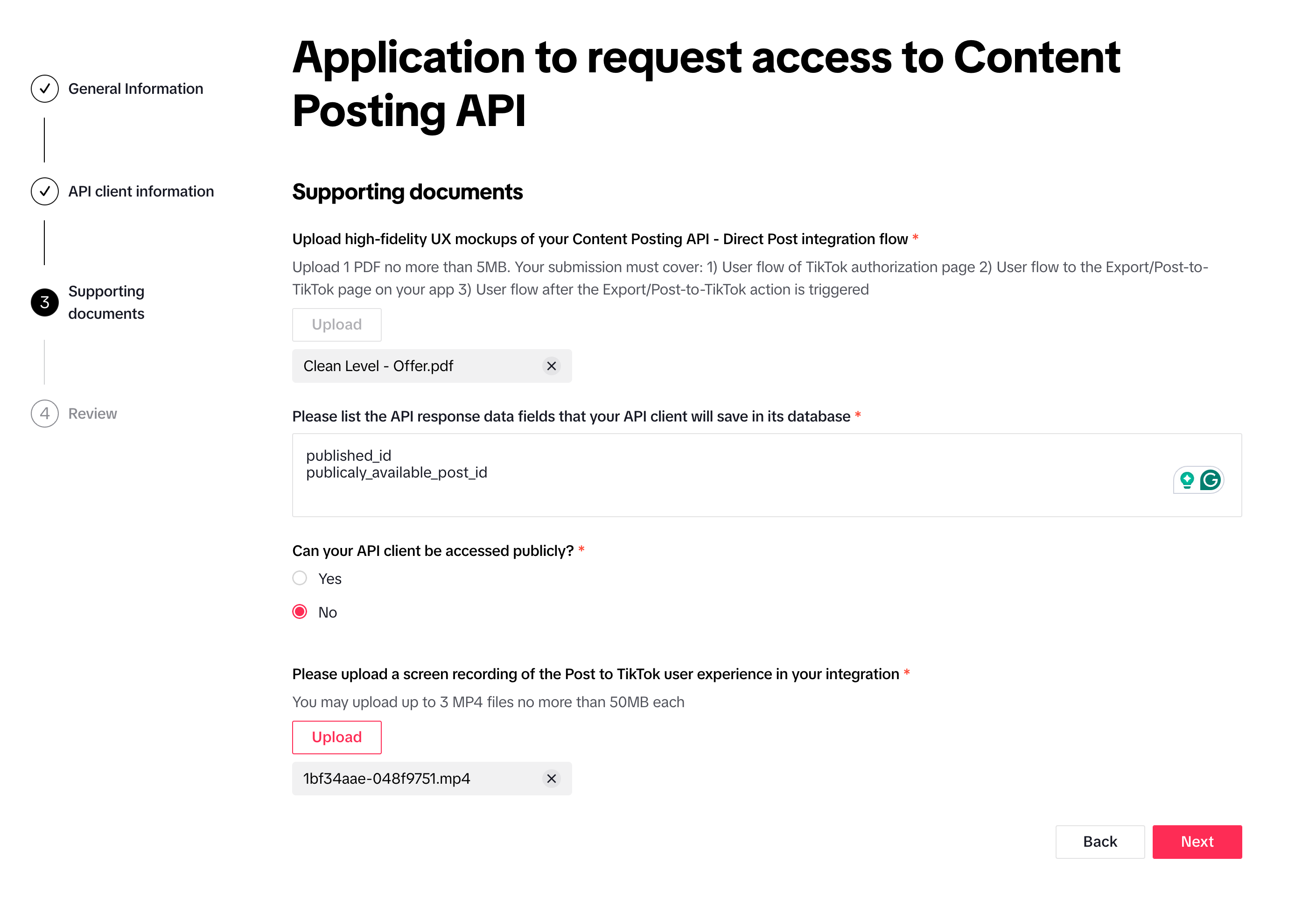 TikTok Direct Post Application - Supporting documents