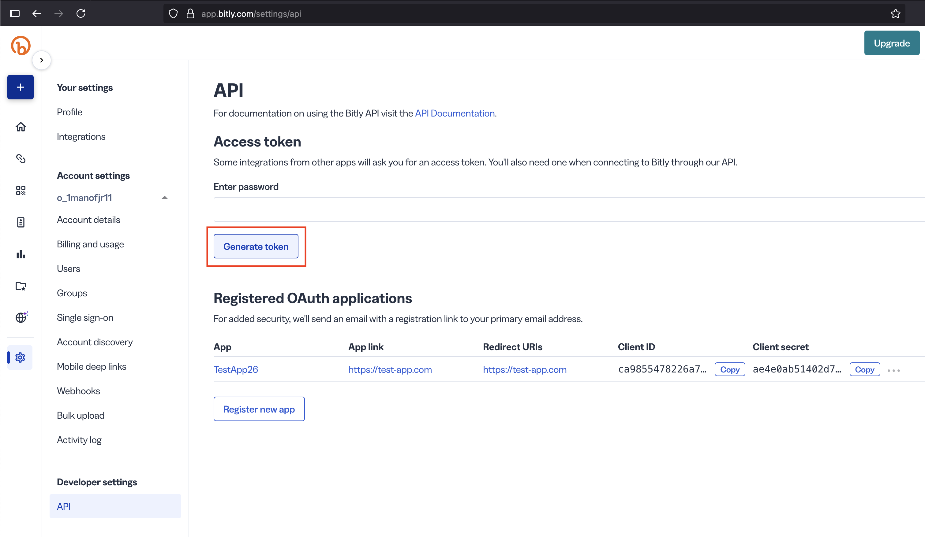 Bitly API Settings