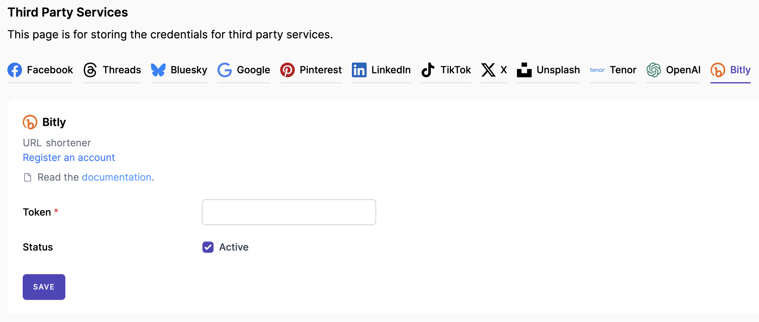 Mixpost Service Form - Bitly
