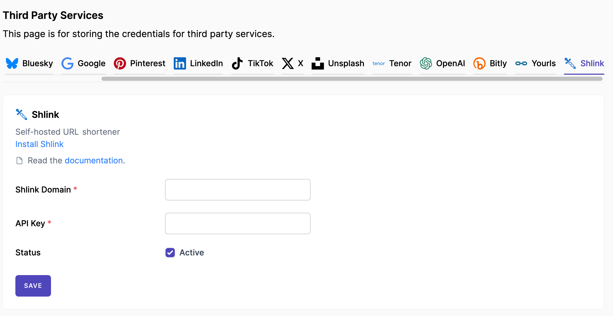 Mixpost Service Form - Shlink
