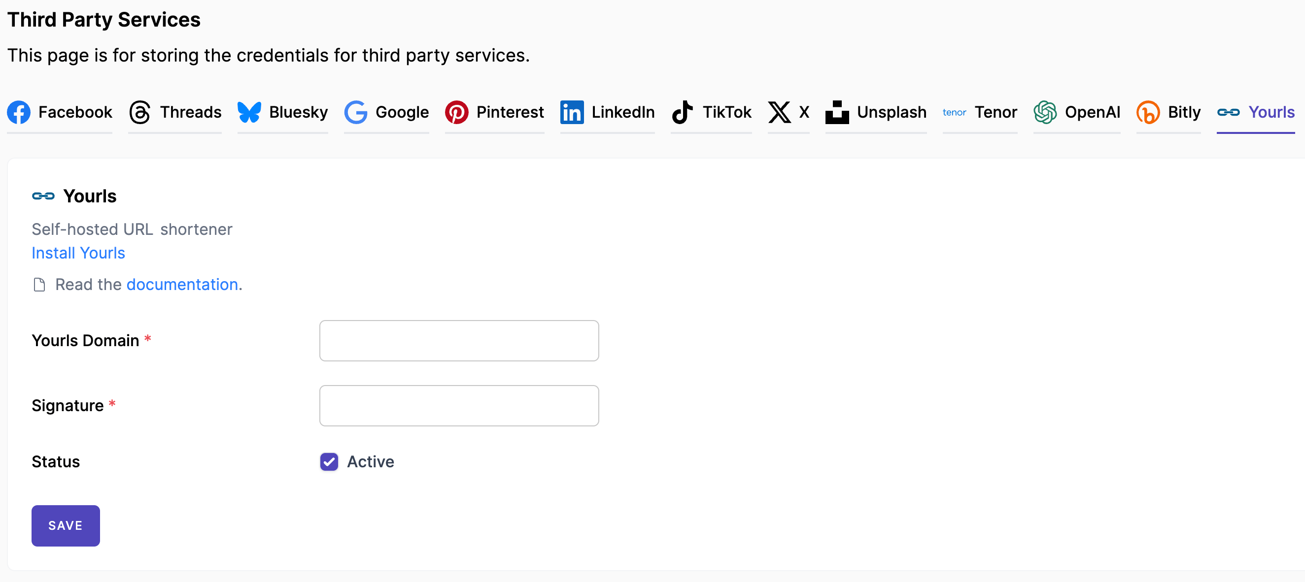 Mixpost Service Form - Yourls